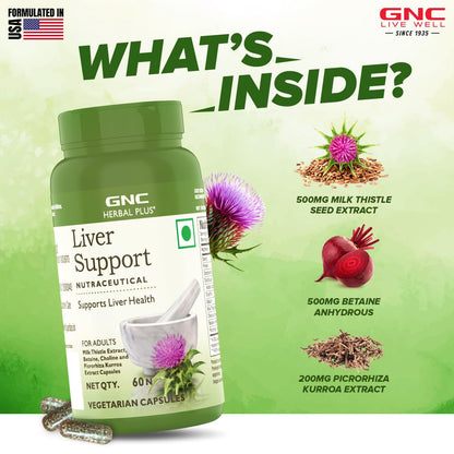 Zephivo GNC Herbal Plus Liver Support With Milk Thistle & Picrorhiza | 60 Capsules | Cleanses Liver | Protects Liver Health | Facilitates Fat Metabolism | Provides Antioxidant Support | Formulated in USA
