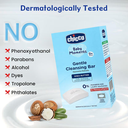 Chicco Baby Moments Gentle Cleansing Bar with Goodness of Shea Butter for Intense Moisturization 100g