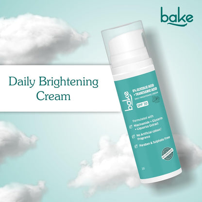 BAKE 6% Glycolic Acid Cream with Niacinamide for Pigmentation, Dark Spots & Tan Removal | Daily Brightening Cream | Improves Uneven Skin Tone & Reduces Sun Damage | For Men & Women | 30g