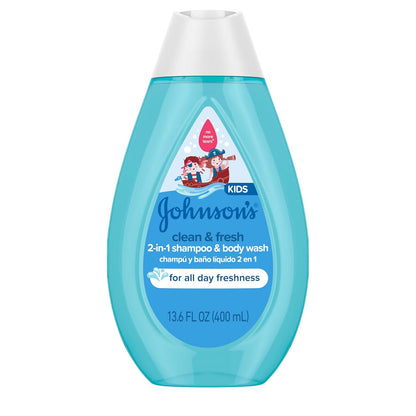 Johnsons Clean & Fresh Tear-Free Childrens Shampoo & Body Wash, Paraben-, Sulfate- & Dye-Free Formula is Hypoallergenic & Gentle on Toddlers Sensitive Skin, FreshBoost Fragrance, 13.6 fl. oz