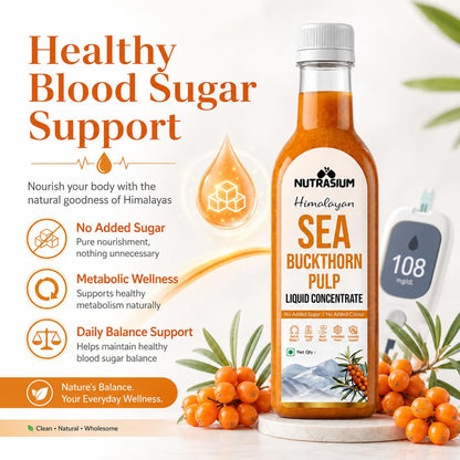Nutrasium Himalayan Sea Buckthorn Berry Juice - 300 ml - Natural Source of Vitamin C, Omega 3 6 7 9, Antioxidants for Immunity, Skin Glow & Gut Health - 50 Glasses (300ml)