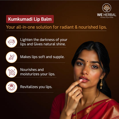 WE HERBAL Kumkumadi Lip Balm 8gm, Ayurvedic Lip Brightening & Lightening Balm for Dark Lips, Moisturising Lip Care with Shea Butter, Almond Oil & Kumkumadi Tailam, ChemicalFree