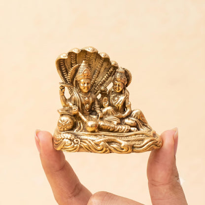 100% Pure Brass Vishnu Laxmi Murti on Sheshnag Sarp for Puja | Laxmi Narayan Murti for Office Desk, Home Decor | Lakshmi Narayan Idol for Housewarming Wedding Gifting