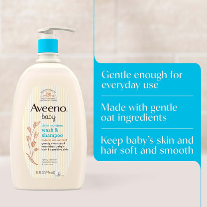 Aveeno Baby Gentle Wash and Shampoo with Natural Oat Extract, Tear and Lightly Scented, 33 fl. Oz (976ml)