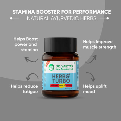 Dr. Vaidya’s Herbo24Turbo Capsules | Supports Vitality | For Strength, Stamina & Power | Shuddha Shilajit, Safed Musli | Sugar Free | Pure Ayurvedic Extracts | 30 capsules