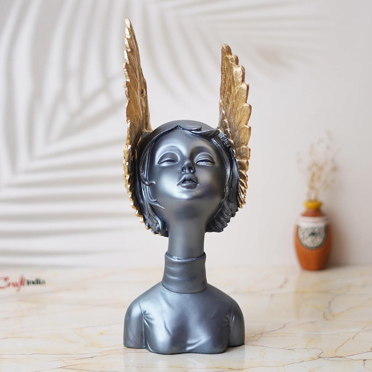 Grey Golden Resin Fairy Lady Statue Showpiece for Home Decor Living Room Bedroom Office Desk Table TV Unit | Women's Day Gift for Ladies Friends | Housewarming Birthday Gift for Women