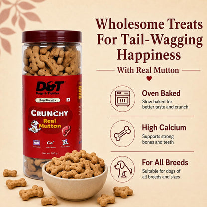 Dogs & Tiddles Real Mutton Dog Biscuits 700g | Oven Baked Crunchy Dog Treats | High Calcium Dog Snacks for All Life Stages & All Breeds