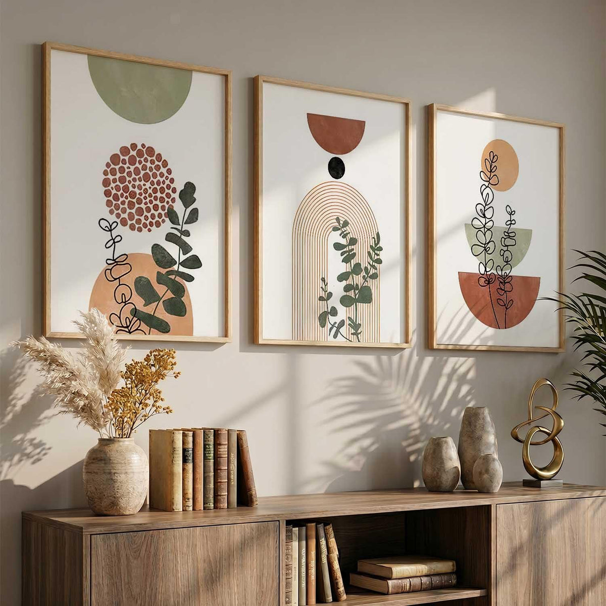 Boho Art Home Decoration Paintings With Frame For Living Room Bed Room Hotel Wall Decor Digital Reprint Set of 3 (13X17 inch)