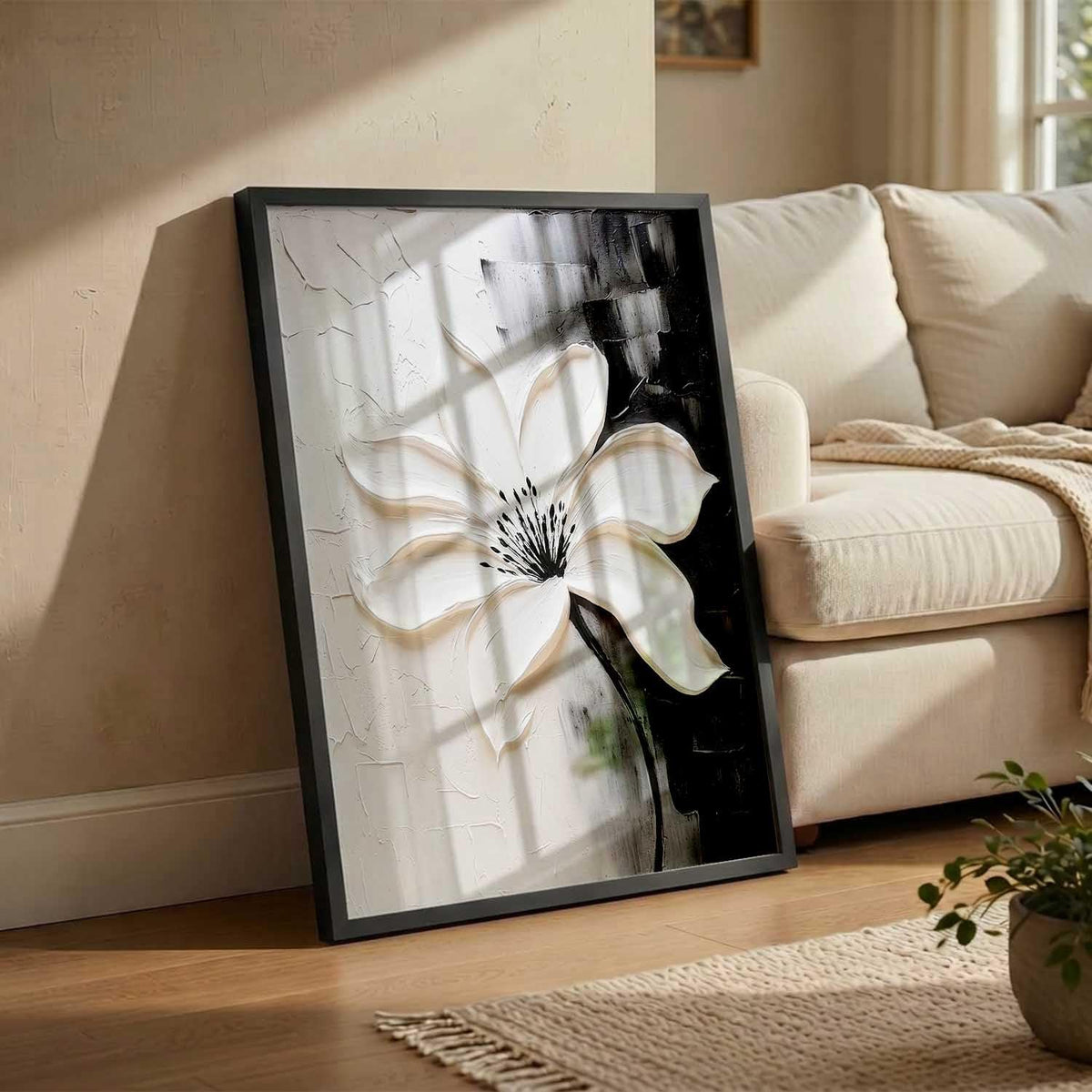 Modern Art Wall Painting Black&White flower Home Decoration With Frame For Living Room Bed Room Hotel Wall Decor Digital Reprint Engineered Wood (13X17 INCH)