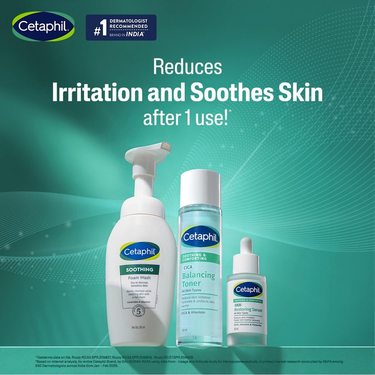 Cetaphil skincare products with text on a green background