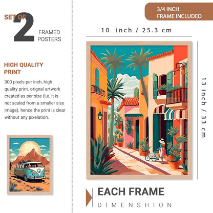 Wood Premium Digital Paintings With Frame For Home Decoration - Iconic Cities Vibrant Painting For Living Room Bedroom Office Room Décor Set of 4 (Art 8, small (10x13 or 10x10 inch))