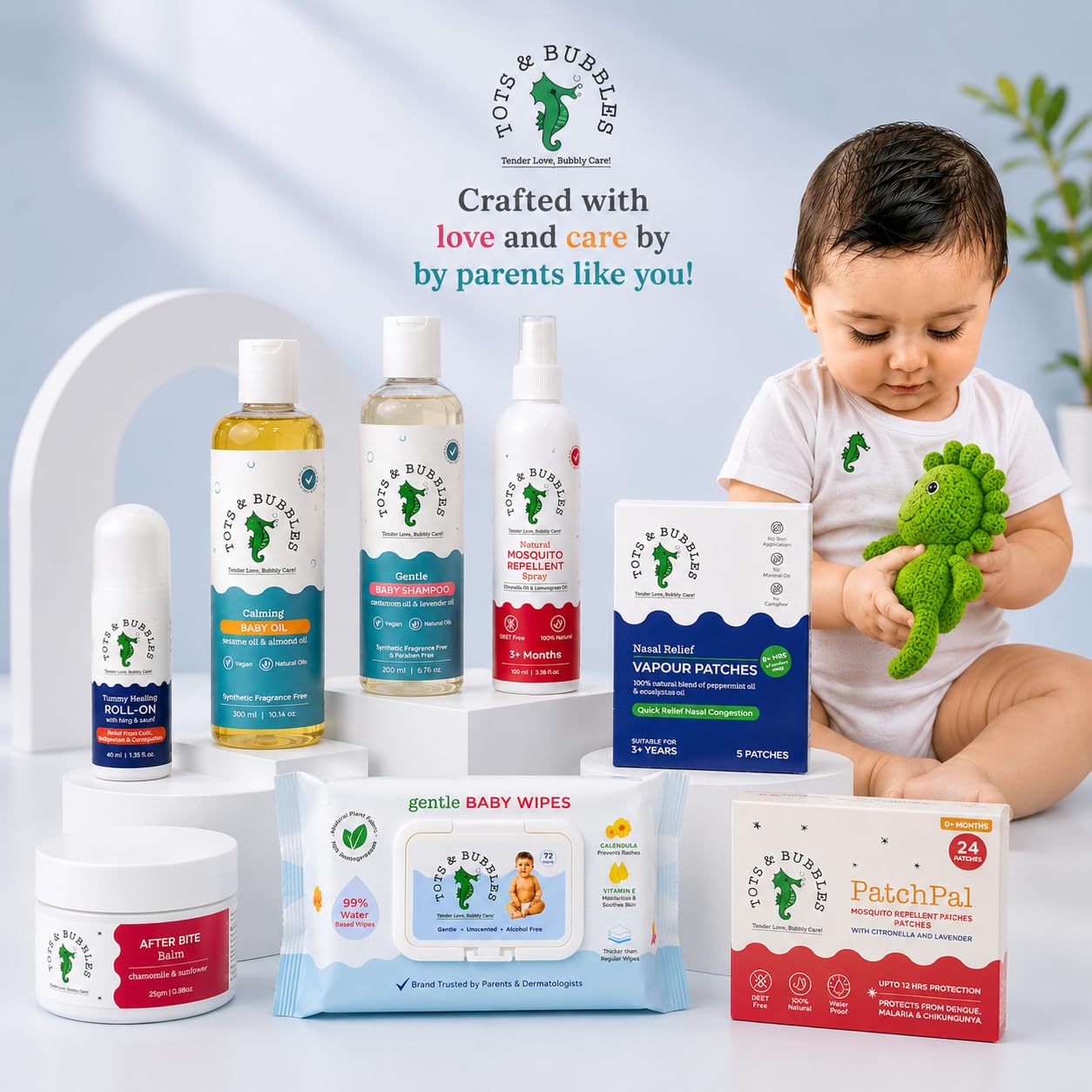 Tots & Bubbles 100% Natural Baby Massage Oil | Almond, Olive & Mustard Oil Blend for Skin & Hair | Lightweight, Non-Sticky & Gentle for Newborn – 300 ml