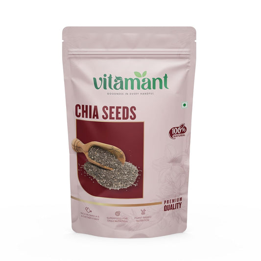 Vitamant Premium Raw Chia Seeds | Natural, Vegan & Gluten-Free | Rich in Omega-3, Fiber & Protein | Energy-Boosting Superfood for Weight Loss & Heart Health – 200g