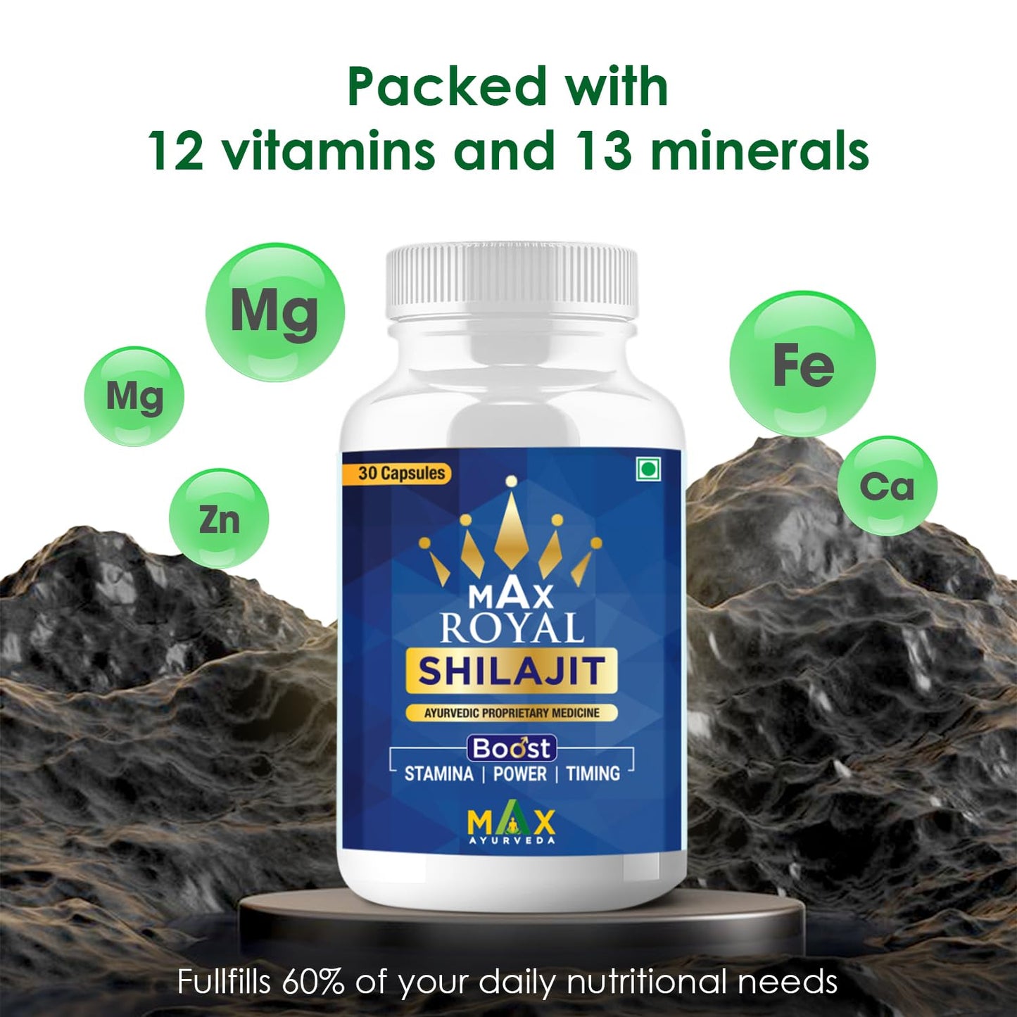 Max Ayurveda Royal Shilajit Capsule | 30 Capsules | Pure Himalayan Shilajeet Extract | Supports Immunity, Strength, Stamina, and Energy Levels | Premium Ayurvedic Supplement for Men