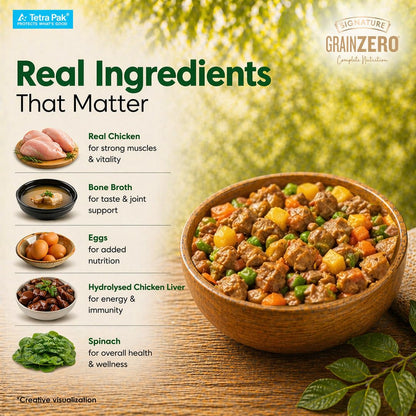 Grain Zero Dog Fresh Food Tetra Pak Real Chicken & Vegetables, for Adult & Puppy, 350g | Supports Joint & Health | Immune System | Anti Inflammatory Properties | Ready to Serve | One Pack One Meal