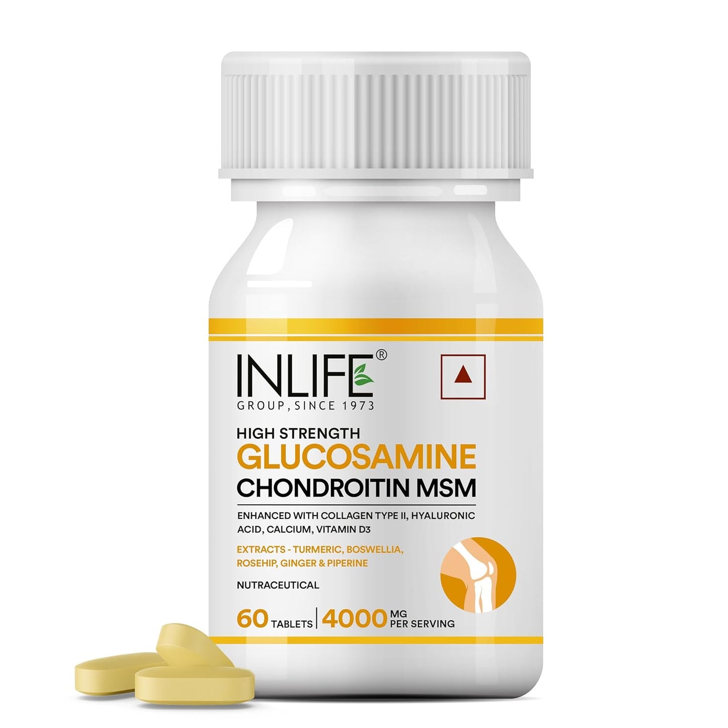 INLIFE Glucosamine Tablets for Joints with Chondroitin MSM Collagen Type II, Hyaluronic Acid, Vitamin D3 | Enriched with Boswellia, Rosehip, Curcumin | Knee Bone Cartilage Supplement - 60 Tablets