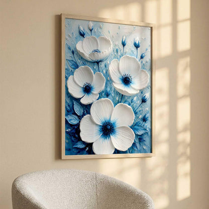 Aesthetic Flowers Modern Art Wall Painting | Home Decoration Floral Painting With Frame For Living Room Bedroom Wall Decor | Textured Digital Reprint Set of 1 Size (13X17 INCH)