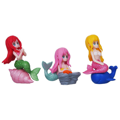 Set of 3 Little Cute Mermaid Doll Figurines Showpiece for Home Decor Miniature Toys Gifts for Girls Fish Tank Ornaments Valentine Gift for Girlfriend Wife Her Valentine Day Decoration Item
