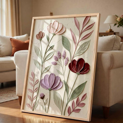 Floral Laef Wall Art Home Decoration | Aesthetic Paintings With Frame For Living Room Bed Room Hotel Wall Decor Digital Reprint (19x25 inch)