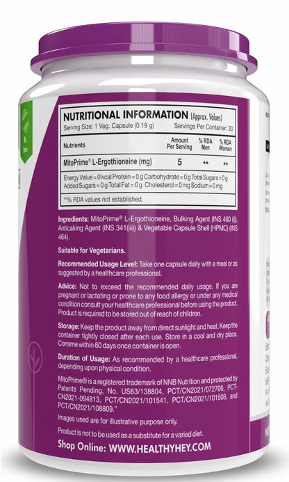 Nutritional information label on a supplement container with a purple label.