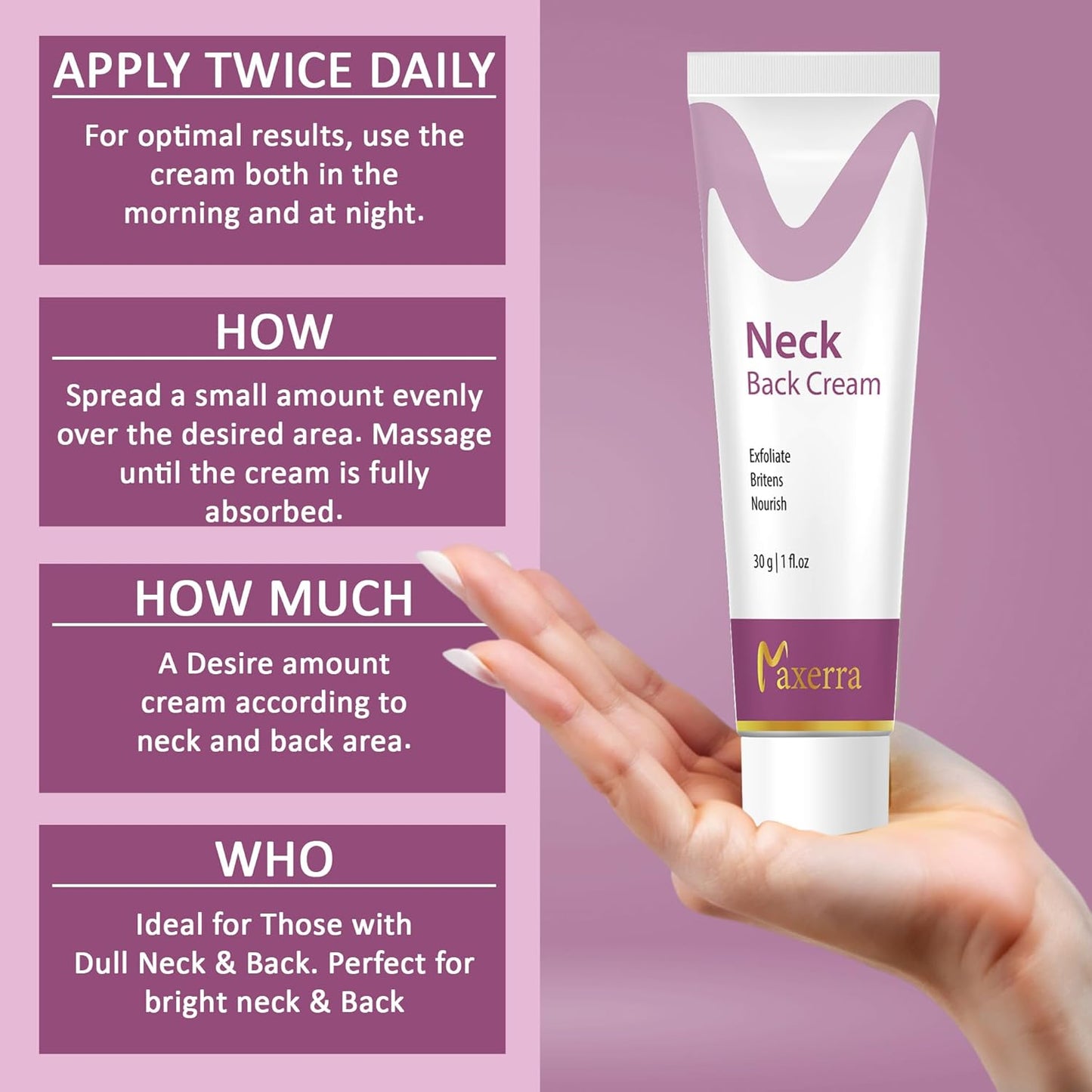 Neck & Back Cream | Exfoliating & Brightening Cream for neck, ankles, knuckles, Armpits, Thighs, Elbows | For Men & Women (30g)