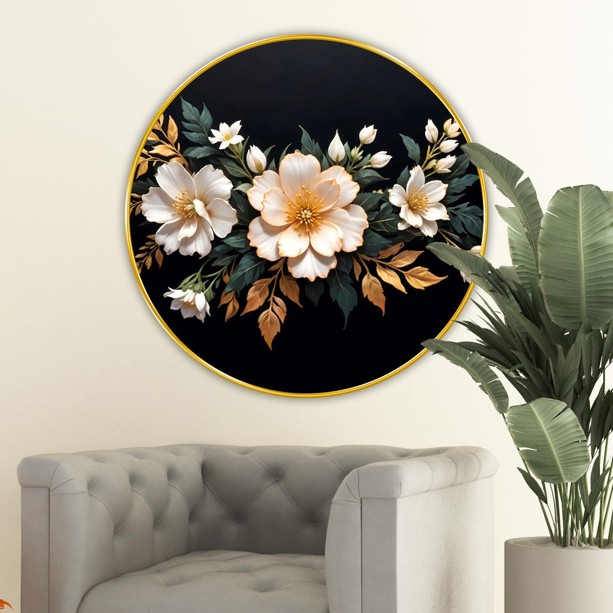 beautiful flower modern art Premium Sparkle lamination Golden Slim Frame 50.8 cm x 50.8 cm Large Size, For Home/Office/Hotel painting GRL110