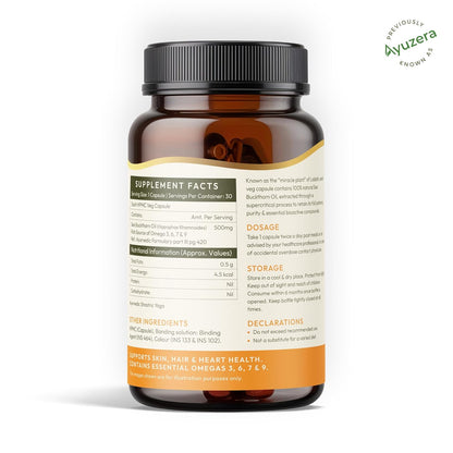 Wellwith by Ayuzera Sea Buckthorn Berry Oil Omega 7 500mg, 30 Veg HPMC Capsules, 15-Day Supply| Sea buckthorn Capsules rich In Omega 3, 6 & 9 help to keep the skin healthy| Dietary Supplements, 500mg Each