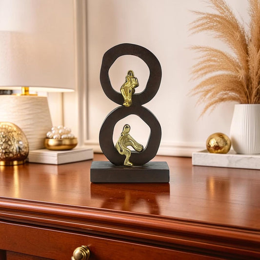 Hind Decor Abstract Human Figure Showpiece for Home Decor, Modern Artistic Metal & Wood Tabletop Statue for Living Room, Office Desk Decorative Ornament, Size: 23 cm Height