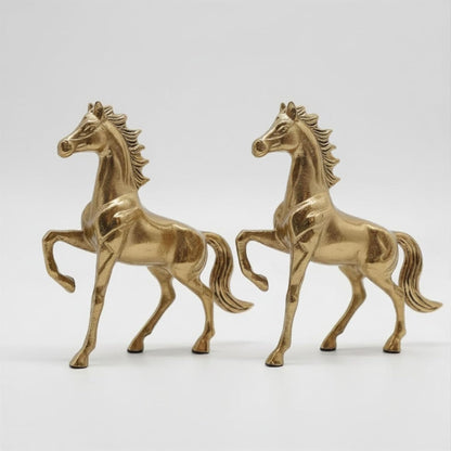 BEHOMA Metal Horse Figurine Showpiece Pack of, Gold - Set of 2