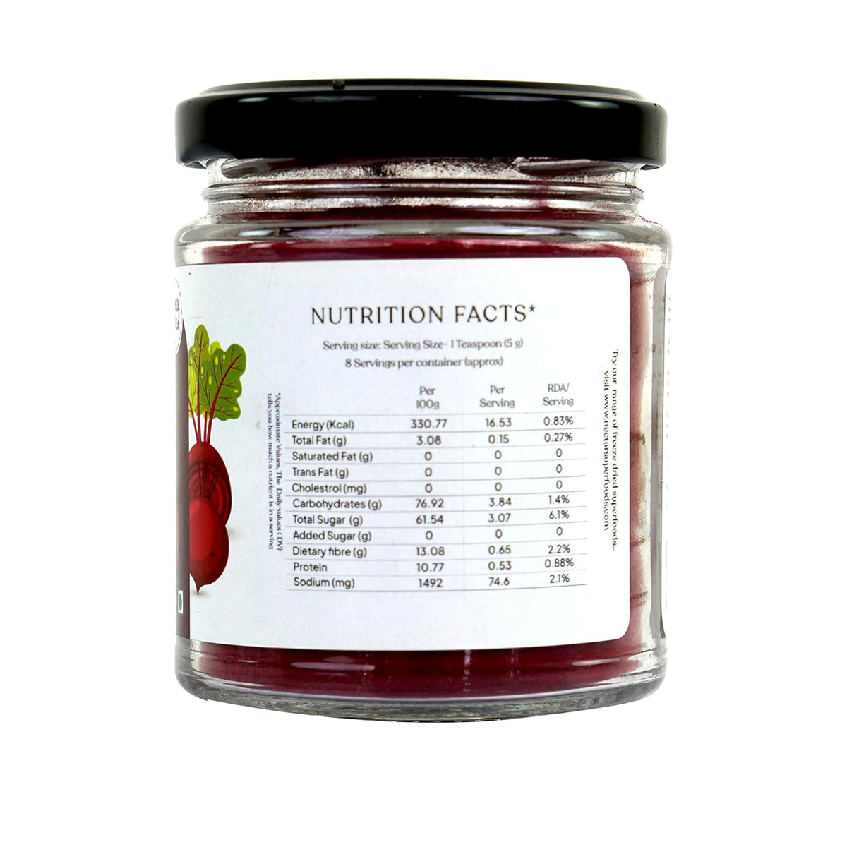 Nectar Superfoods Freeze Dried Beet Root Powder- 100 grams Jar-Pack of 1 Nos 100% Natural | No Added Sugar, Preservative-Free & Vegan | Processed in India