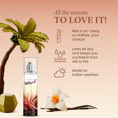 Layer'r Wottagirl Vanilla Twist Body Splash, 135ml | Long-Lasting Premium Mist Spray for Women | Dreamy Vanilla Scent | Everyday Wear | Refreshing & Skin-Friendly