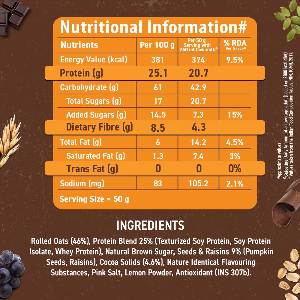 Bagrry’s 25g Protein Oats 750g | Dark Chocolate, Raisins & Pumpkin Seeds | Whey Protein & Plant Protein Blend | High Fibre Breakfast | Rolled Oats | No Refined Sugar | No Added Preservatives