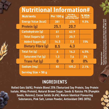 Bagrry’s 25g Protein Oats 750g | Dark Chocolate, Raisins & Pumpkin Seeds | Whey Protein & Plant Protein Blend | High Fibre Breakfast | Rolled Oats | No Refined Sugar | No Added Preservatives