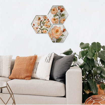 Floral Wall Painting For Living Room Hexagonal Set of 3 (F)