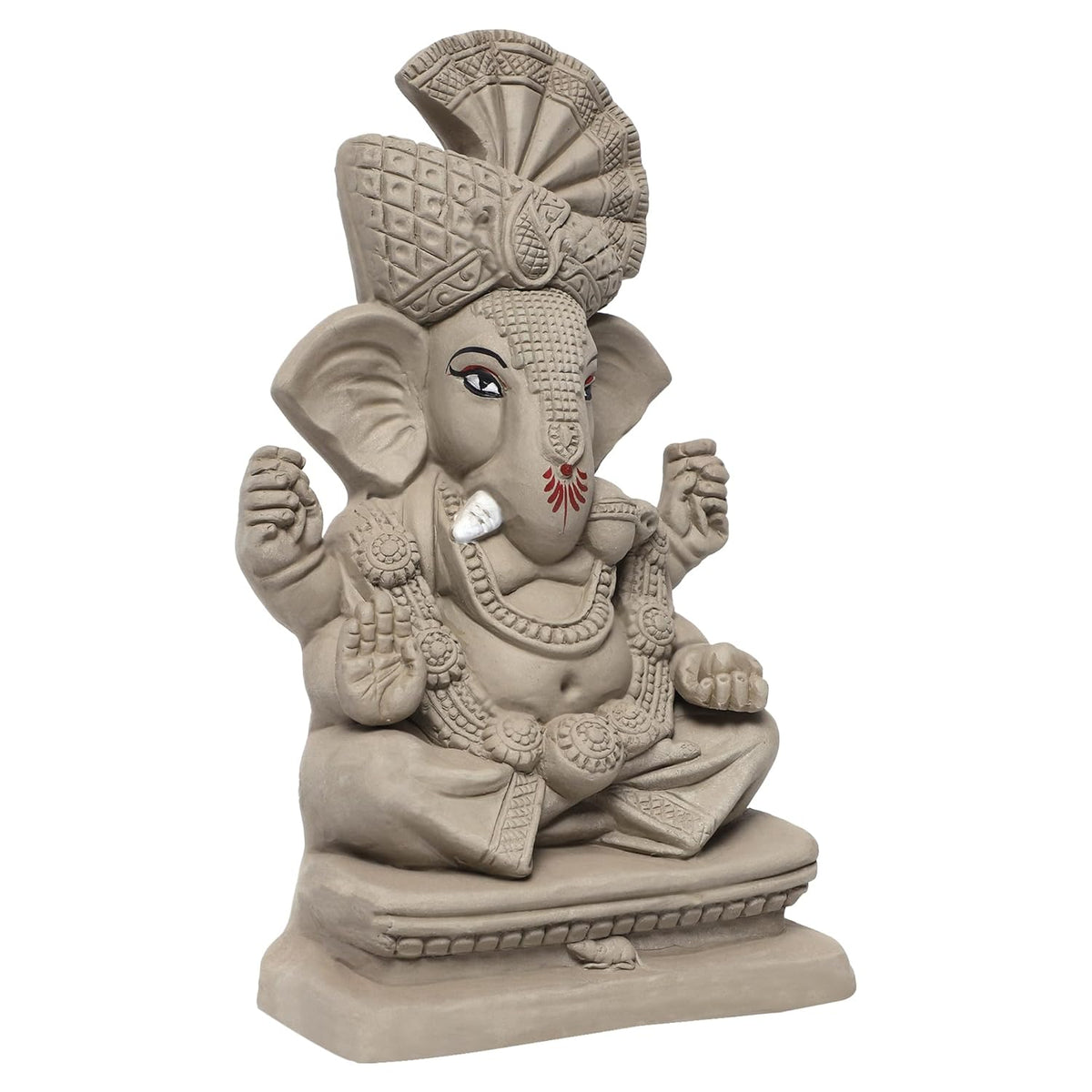 KSI Eco Friendly Ganesha Idol 9.8 Inches | Water Soluble Ganpati Murti for Home Visarjan | Pagdi Ganesh Without Paint | Biodegradable Idol for Ganesh Chaturthi