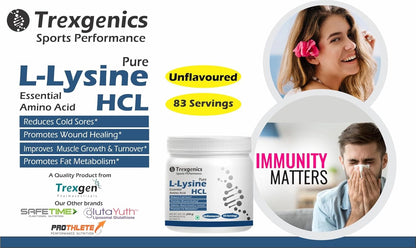 Trexgenics L-LYSINE HCL PURE POWDER Essential amino acid Cold Sores, Immunity, Muscle Mass, Skin, Hair Support 83 Servings (250 GRAM)