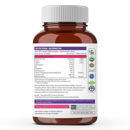Brown supplement bottle with white label displaying nutritional information on a white background