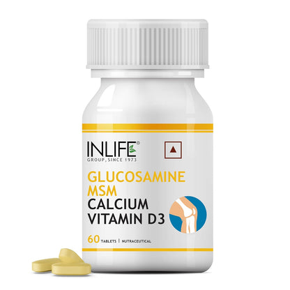 INLIFE Glucosamine Tablets for Joint | With MSM Calcium & Vitamin D3 | Cartilage, Bone Health Supplement - 60 Tablets (Pack of 1, 60)