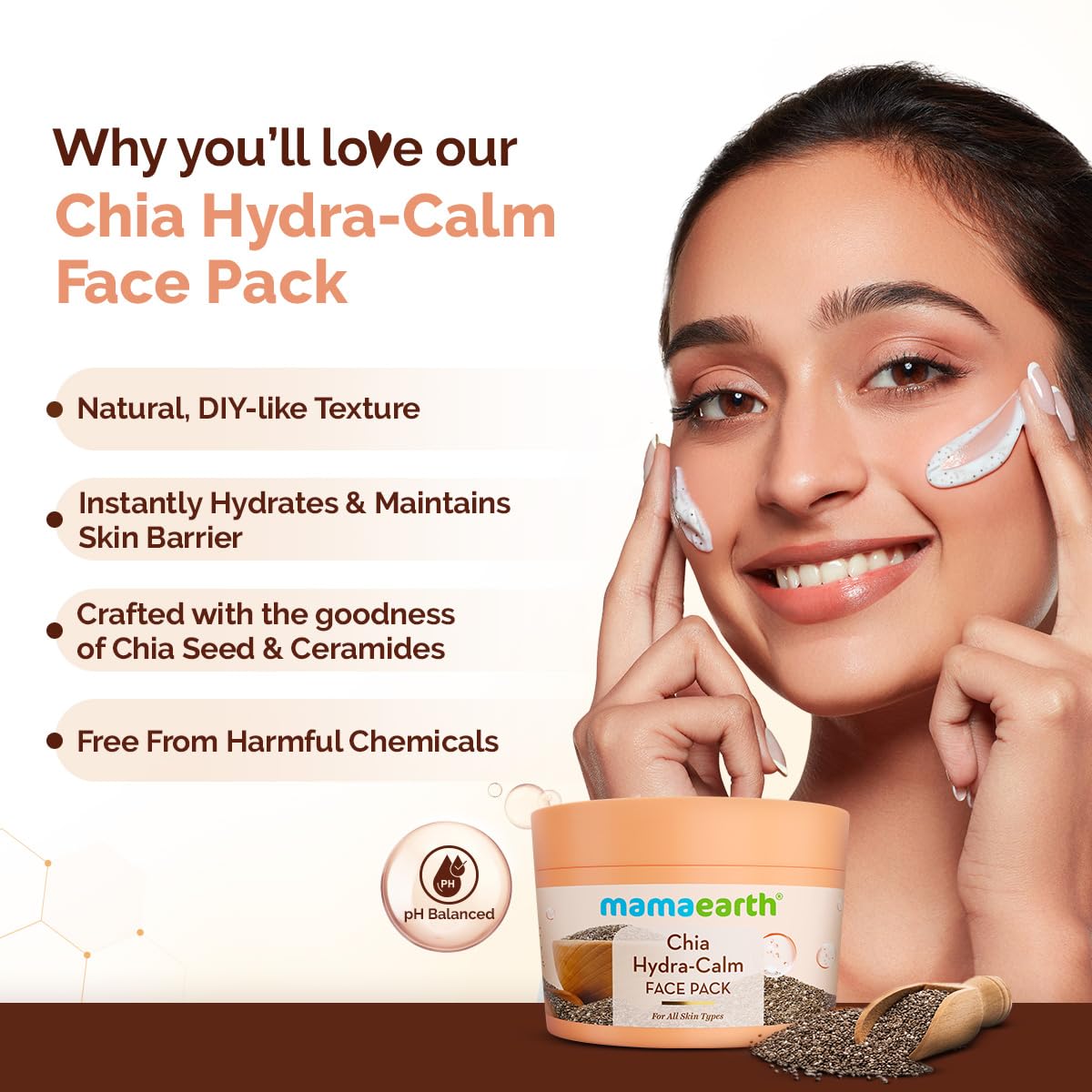 Mamaearth Chia Hydra-Calm Face Pack With Chia Seed & Ceramides For Healthy Skin Barrier-200G,Diy-Like Texture,Instant Hydration & Glow,Gel Cream Cooling Mask,Free From Harmful Chemicals,All Skin Types