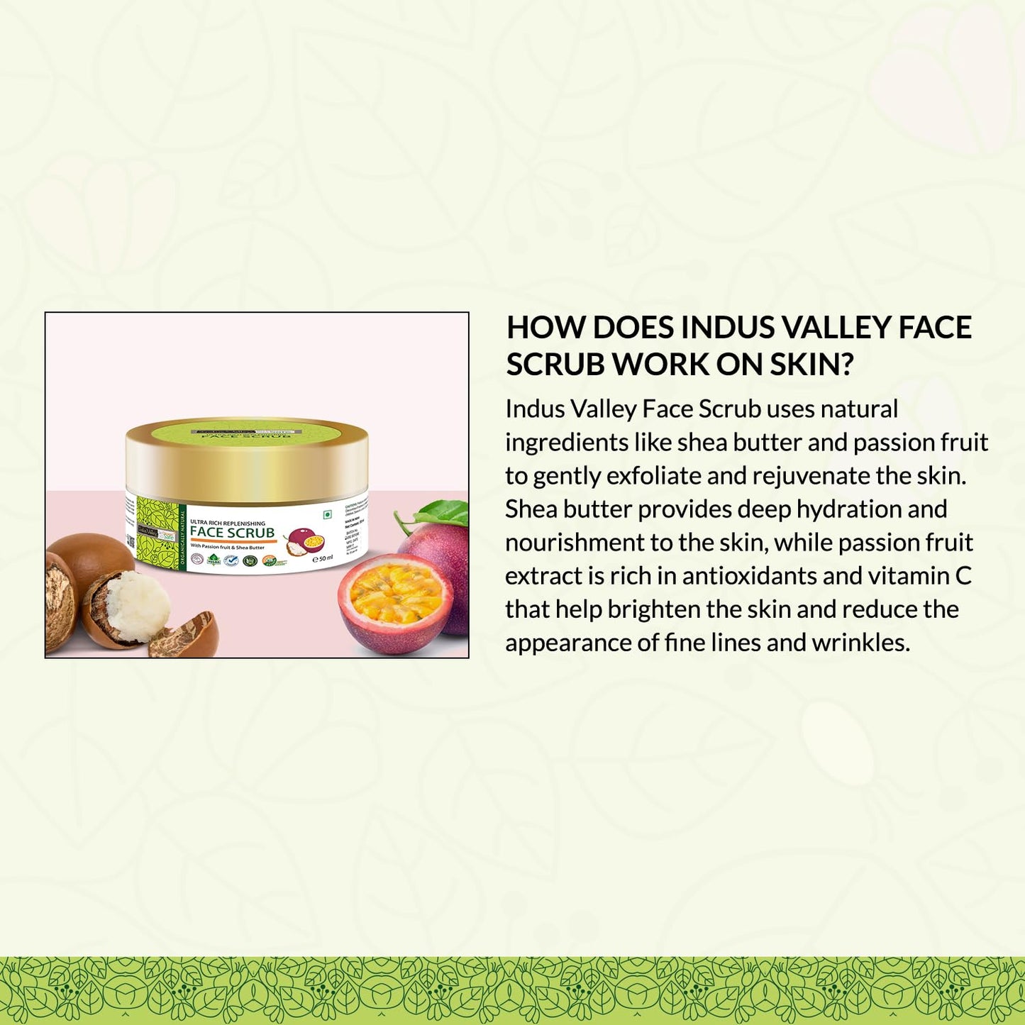 Indus Valley Face Scrub with natural ingredients on a light green background