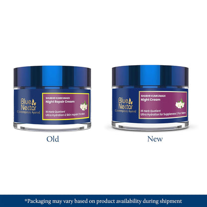 Blue Nectar Kumkumadi Night Repair Cream for Men | Natural Glow Night Cream for Daily Skin Repair | Hydrating Ayurvedic Face Moisturiser for Oily & Dry Skin (16 Herbs, 50g)