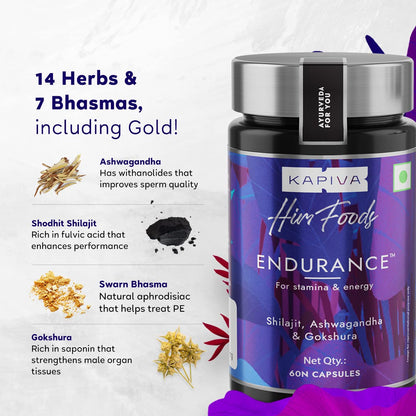 Kapiva Endurance Capsules - Research-backed blend of 14 Herbs & 7 Bhasmas like Ashwagandha, Shilajit & Gokshura to unlock peak performance