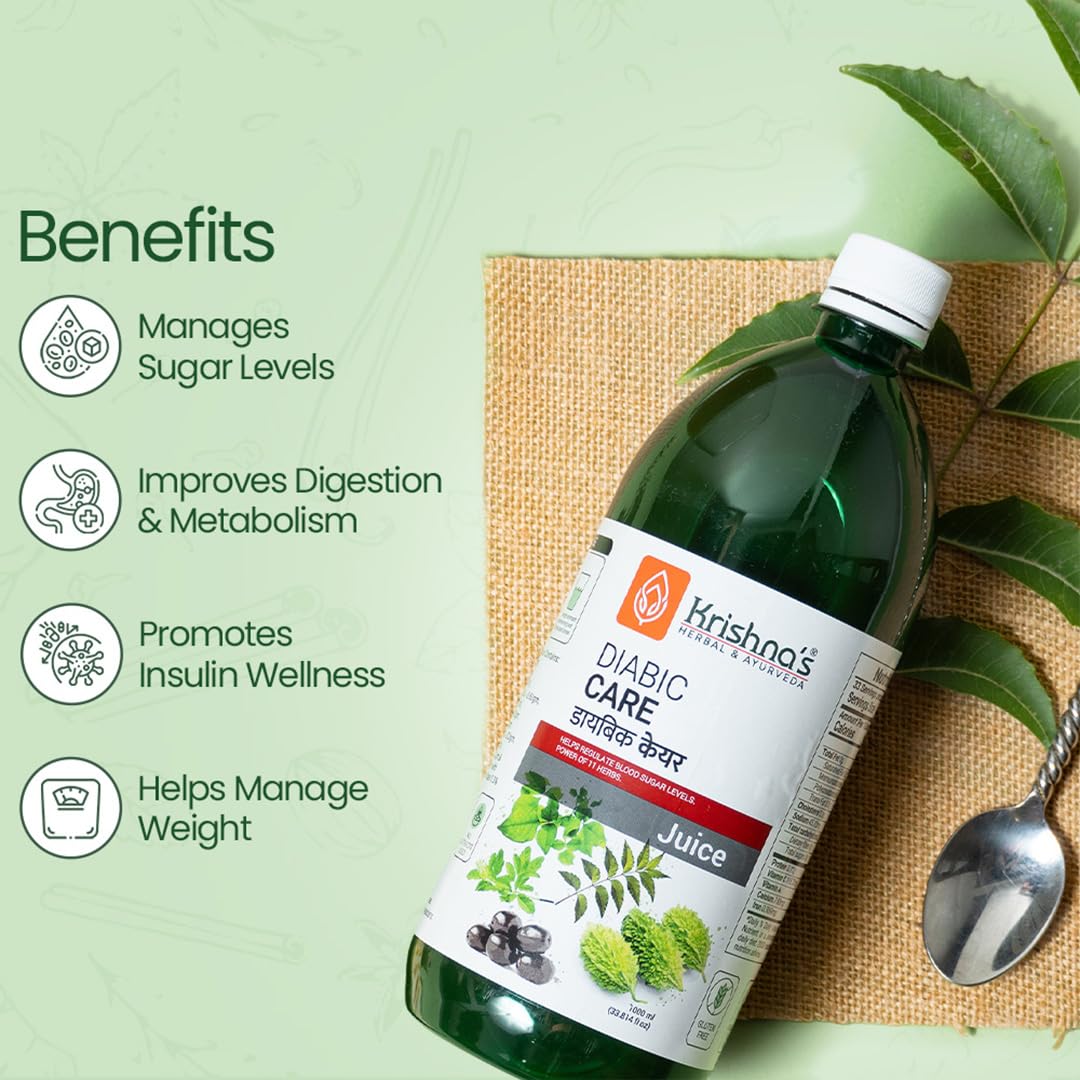 Krishna's Diabic Care Juice - 1000 ml | Blend of 11 herbs Methi, Amla, Karela, Jamun, Kutki, Guduchi & 5 other herbs to manage sugar levels | Made in India