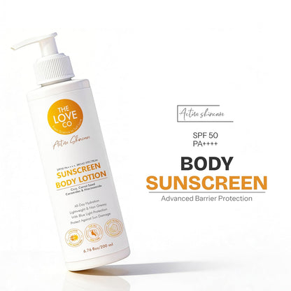 Sunscreen body lotion bottle with pump on a white background