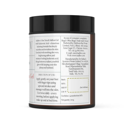 Sadhev Aloe Vera & Saffron Face Gel With Hyaluronic Acid | Intense Hydrating Face Moisturiser For Glowing Skin | For Dry Skin (100g)