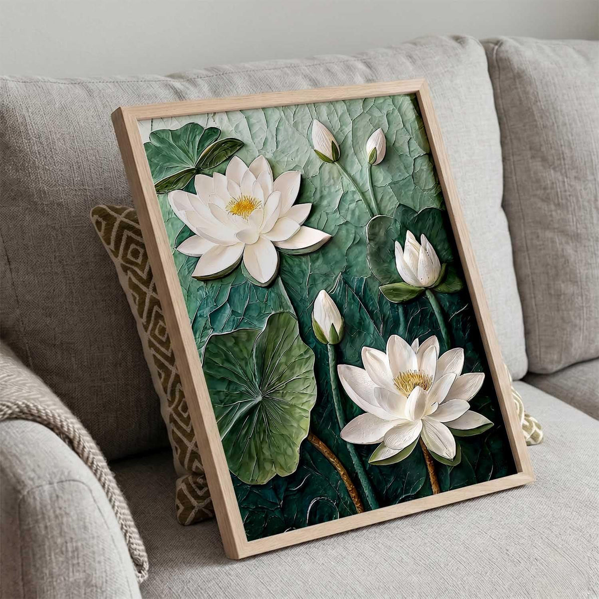 Aesthetic lotus Art Home Decoration Painting | Floral Paintings With Frame For Living Room Bed Room Hotel Wall Decor Digital Reprint (13x17 inch)