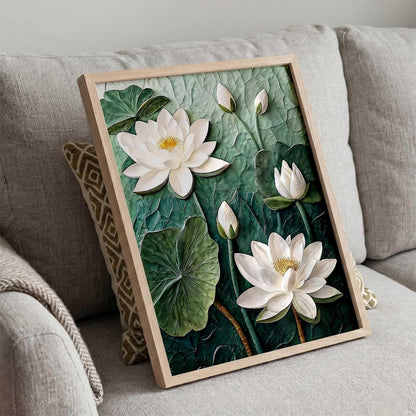Aesthetic lotus Art Home Decoration Painting | Floral Paintings With Frame For Living Room Bed Room Hotel Wall Decor Digital Reprint (13x17 inch)