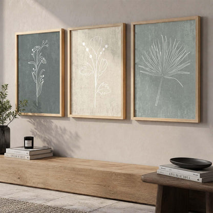 Home Decor Floral Painting Decorative Line Wall Art poster With Frame For Living Room Bed Room Hotel Wall Decor Digital Reprint Set of 3 (13x17 inch)