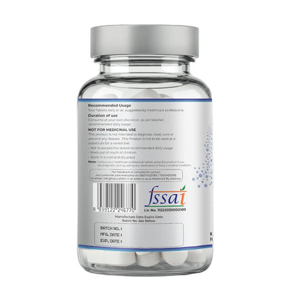 Clear supplement bottle with label on a white background