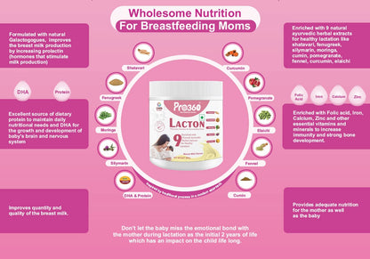 Pro360 Lacton for Breastfeeding and Lactating Mothers Milk Supplement Powder - Lactation Support Booster with Herbal Extracts - Helps to Increase Breast Milk - Masala Milk Flavor, 400g (Pack of 1)